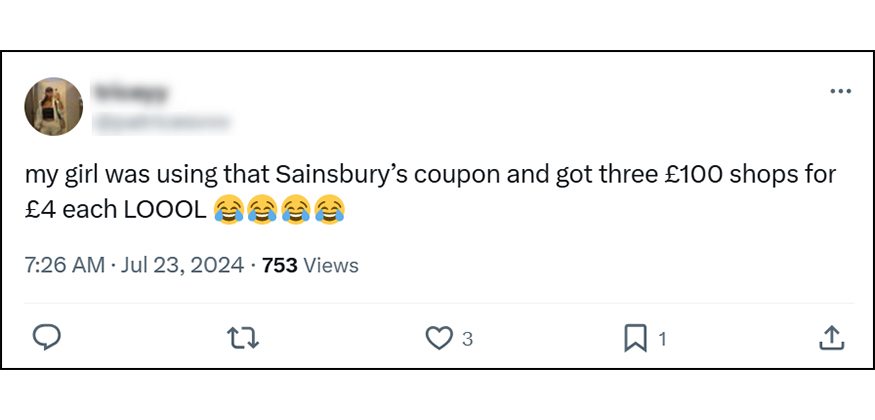 Social media lit up with stories of Sainsbury’s shoppers taking advantage of the voucher error.